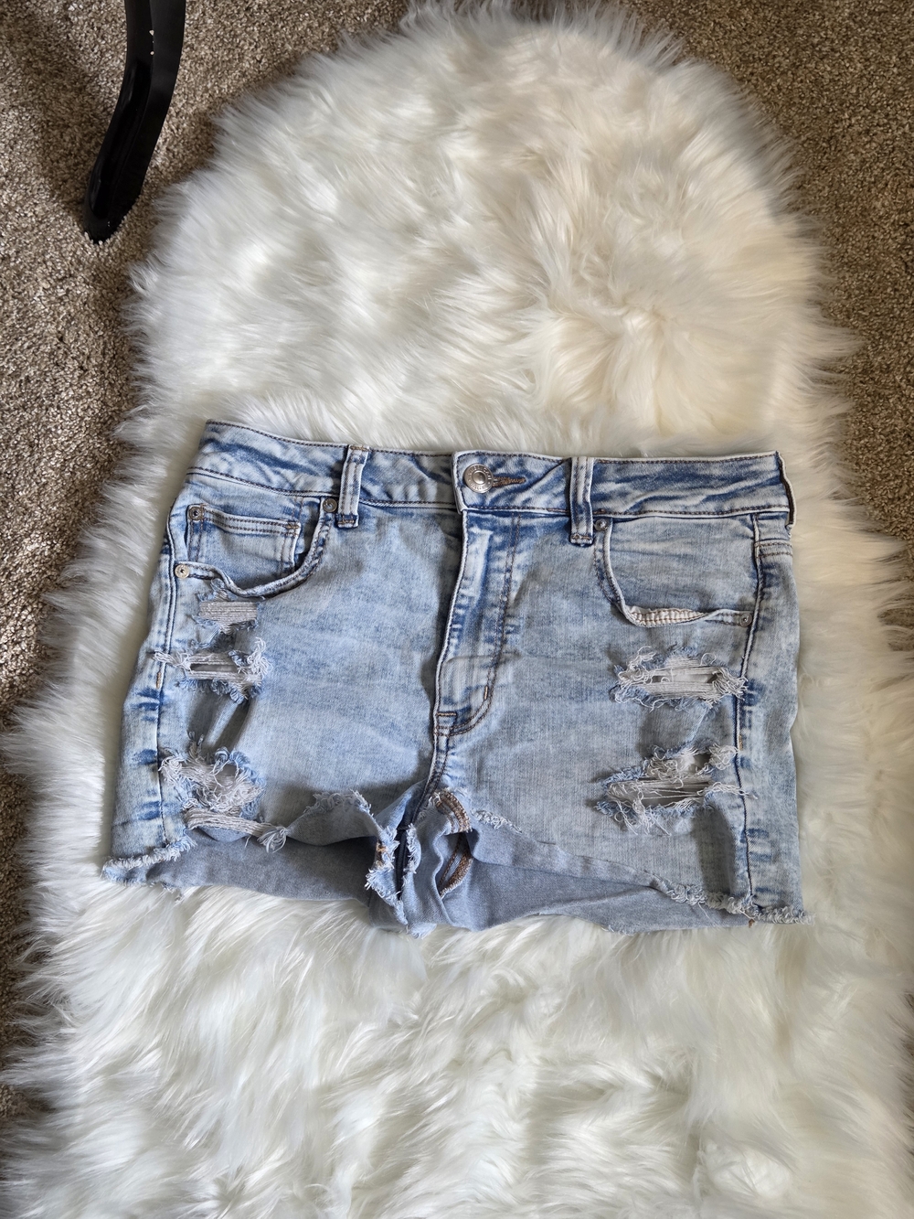 Distressed Light Blue Denim Shorts - Women's Casual Cutoffs